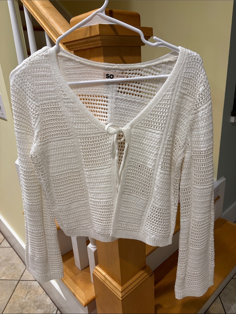 SO White Open-Weave V-Neck Tie-Front Sweater